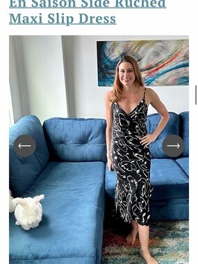 En Saison Black & White Abstract Ruched Slip Maxi Dress